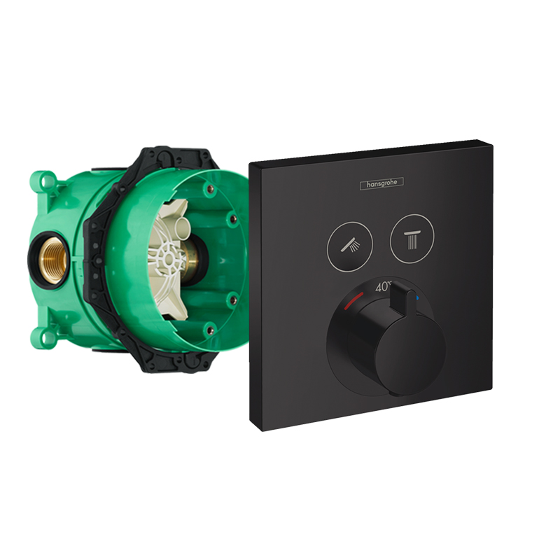 Hansgrohe ShowerSelect Thermostat Unterputz für 2 Verbraucher schwarz matt Set mit Grundkörper 