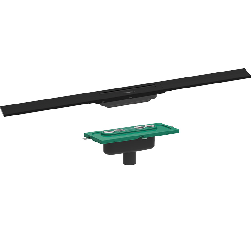 Hansgrohe RainDrain Flex Duschrinne Set schwarz matt, 90 cm kürzbar mit uBox Grundkörper für vertikale Installation ab 7,5 cm