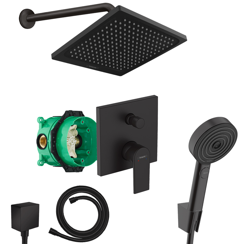 Hansgrohe Vernis Shape Unterputz Duschsystem schwarz matt mit Kopfbrause Crometta E240 und iBox