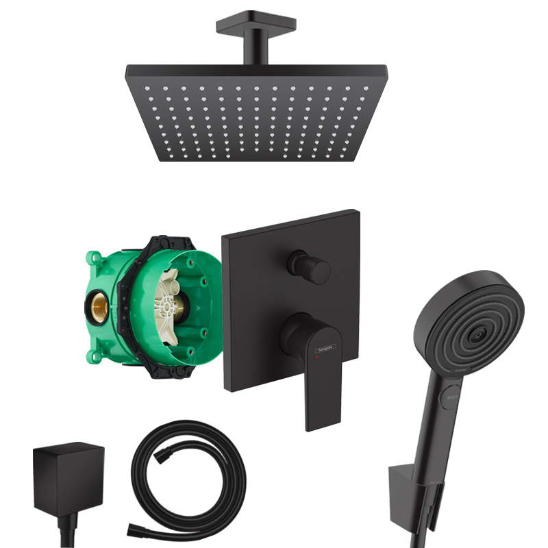 Hansgrohe Vernis Shape Unterputz Duschsystem schwarz matt mit Kopfbrause 230 Deckenanschluss und iBox