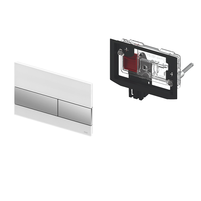 TECE square Glas WC-Betätigungsplatte für 2-Mengen-Technik weiß/chrom Set mit Einwurfsschacht