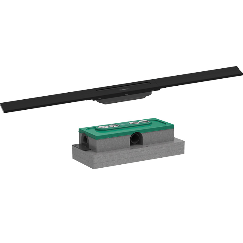 Hansgrohe RainDrain Flex Duschrinne Set schwarz matt, 90 cm kürzbar mit uBox Grundkörper für flache Installation ab 5,7 cm