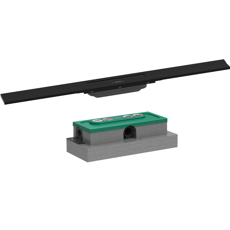 Hansgrohe RainDrain Flex Duschrinne Set schwarz matt, 80 cm kürzbar mit uBox Grundkörper für flache Installation ab 5,7 cm