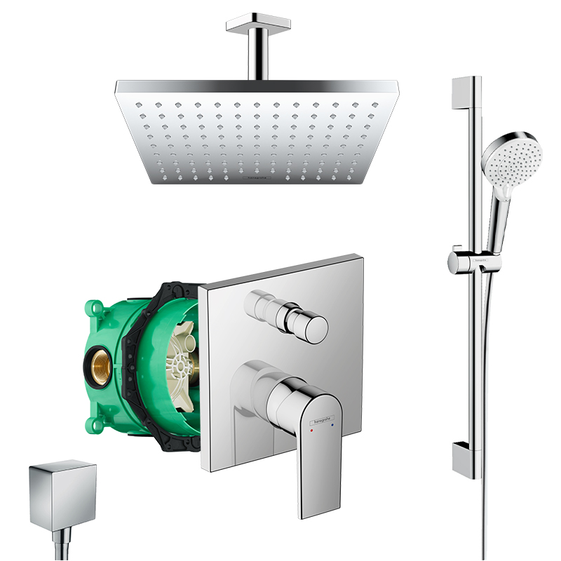Hansgrohe Vernis Shape Unterputz Duschsystem mit Kopfbrause 230 Deckenanschluss BrausestangenSet und iBox