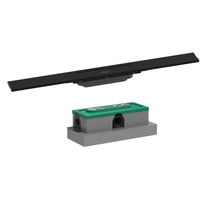 Hansgrohe RainDrain Flex Duschrinne Set schwarz matt, 70 cm kürzbar mit uBox Grundkörper für Standardinstallation ab 7,5 cm