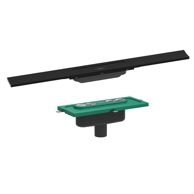 Hansgrohe RainDrain Flex Duschrinne Set schwarz matt, 70 cm kürzbar mit uBox Grundkörper für vertikale Installation ab 7,5 cm