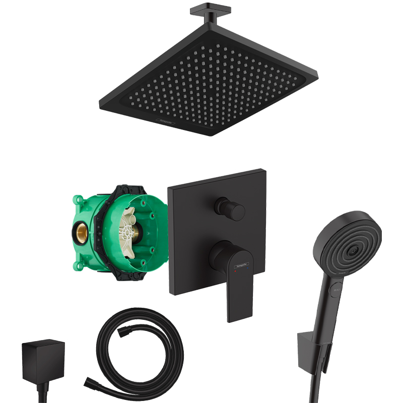 Hansgrohe Vernis Shape Unterputz Duschsystem schwarz matt mit Kopfbrause Crometta E240 Deckenanschluss und iBox