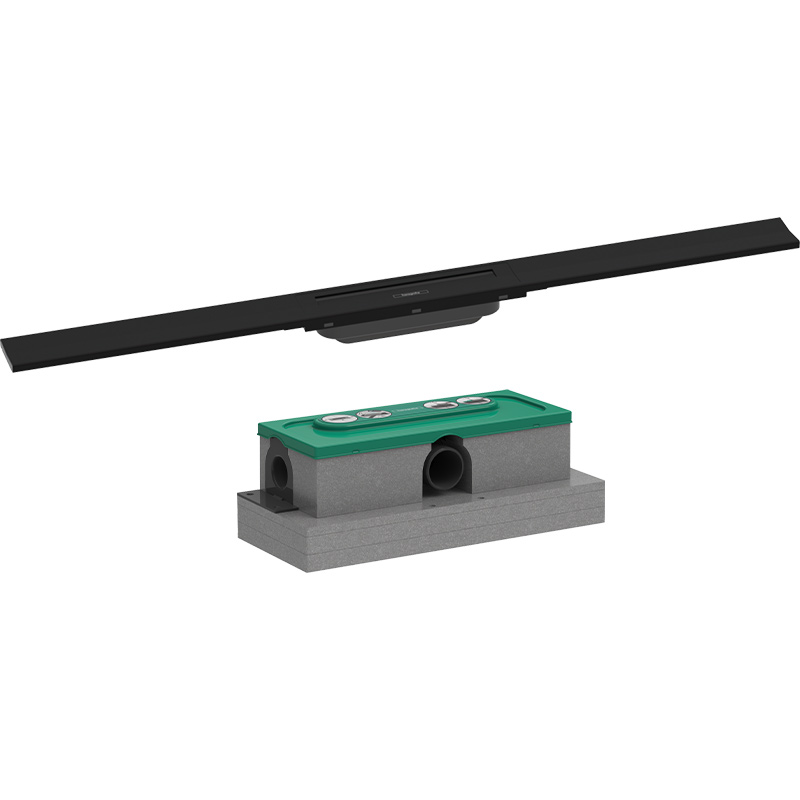 Hansgrohe RainDrain Flex Duschrinne Set schwarz matt, 90 cm kürzbar mit uBox Grundkörper für Standardinstallation ab 7,5 cm