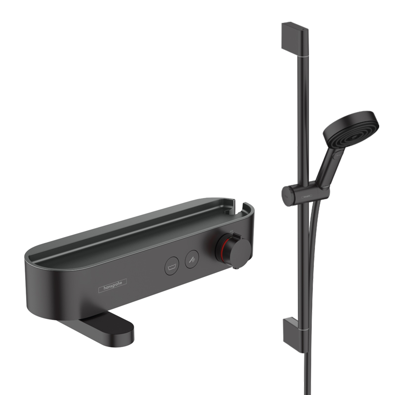 Hansgrohe Shower Tablet Select Badewannenarmatur Set mit Pulsify Select S 3jet Brausegarnitur schwarz matt