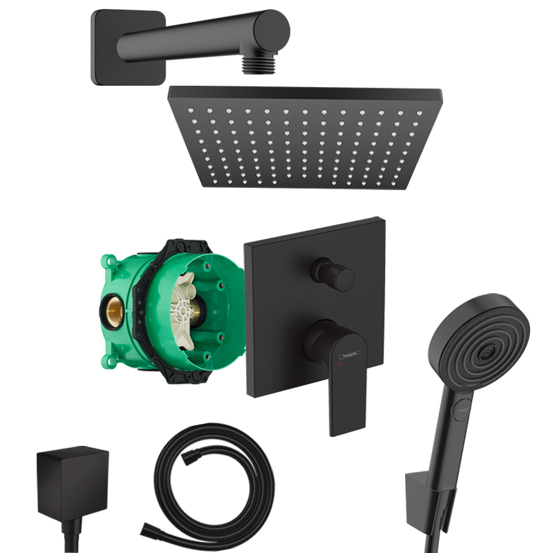 Hansgrohe Vernis Shape Unterputz Duschsystem schwarz matt mit Kopfbrause 230 und iBox